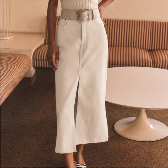 Still Here Panama Jean Denim Midi Skirt in Cream size 27 EUC - Picture 4 of 16